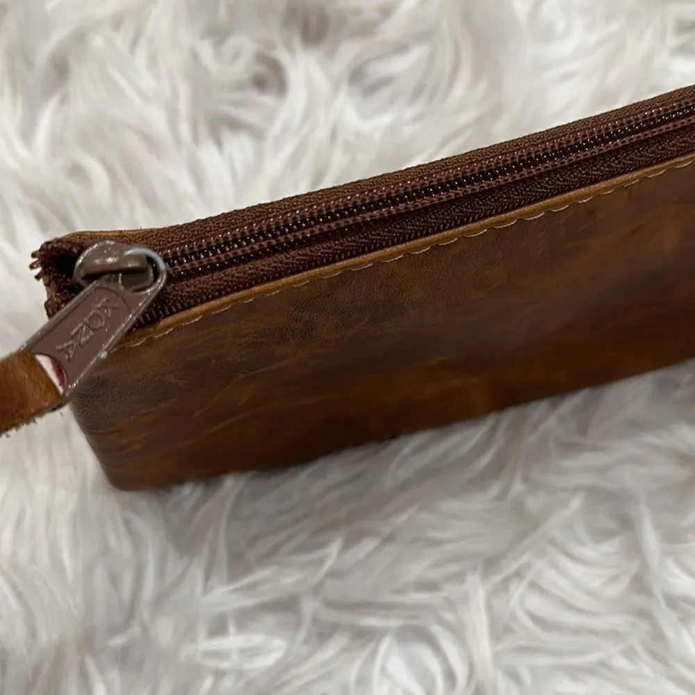 Sabra & Sand Huipile and Leather Floral Tasseled Wristlet